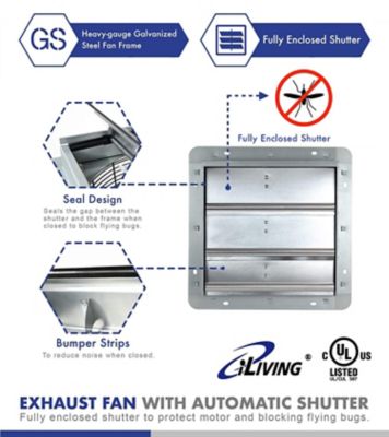 Image showing  12 in. Variable-Speed Shutter Exhaust Fan, 772 CFM, Wall Mounted