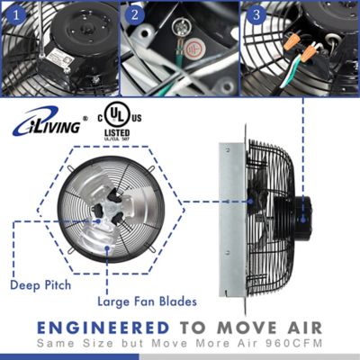 Image showing  12 in. Variable-Speed Shutter Exhaust Fan, 772 CFM, Wall Mounted