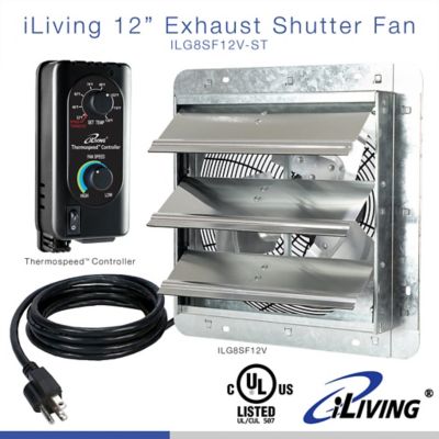 iLIVING 12 in. Shutter Exhaust Fan with Thermospeed(Tm) Controller, ILG8SF12V-ST