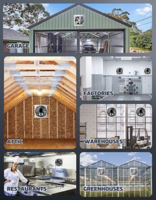 Image showing 5 th iLIVING 12 in. 3-Speed Shutter Exhaust Attic Garage Grow Fan, 800 CFM, Ventilation Fan with Thermostat, 6 ft. Long, 3 Plugs Cord