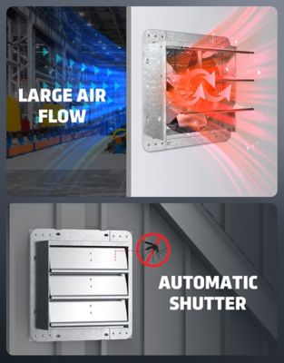 Image showing 6 th iLIVING 12 in. 3-Speed Shutter Exhaust Attic Garage Grow Fan, 800 CFM, Ventilation Fan with Thermostat, 6 ft. Long, 3 Plugs Cord