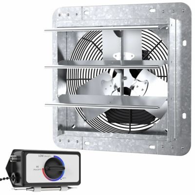 Image showing  14 in. 3-Speed Shutter Exhaust Attic Garage Grow Fan, 850 CFM, Ventilation Fan with Thermostat, 6 ft. Long, 3 Plugs Cord