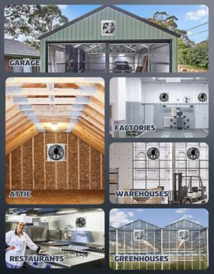 Image showing  14 in. 3-Speed Shutter Exhaust Attic Garage Grow Fan, 850 CFM, Ventilation Fan with Thermostat, 6 ft. Long, 3 Plugs Cord