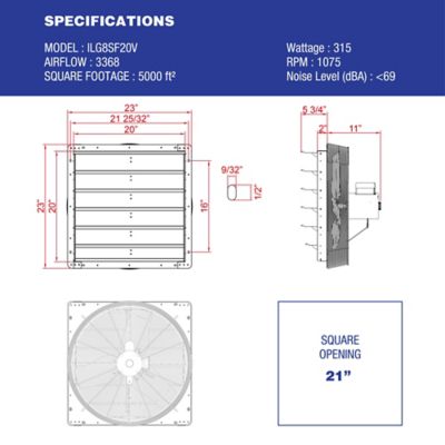 Image showing  20 in. Variable-Speed Shutter Exhaust Fan, 3,368 CFM, Wall Mounted