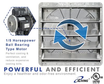 Image showing  20 in. Variable-Speed Shutter Exhaust Fan, 3,368 CFM, Wall Mounted