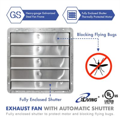 Image showing  20 in. Variable-Speed Shutter Exhaust Fan, 3,368 CFM, Wall Mounted