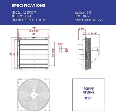 Image showing  24 in. Variable-Speed Shutter Exhaust Fan, 4,244 CFM, Wall Mounted