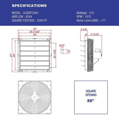 Image showing  24 in. Variable-Speed Smart Remote Shutter Exhaust Fan with Thermostat, 4,200 CFM, Humidistat, Timer, Wall Mounted