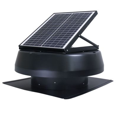 Image showing  14 in. Hybrid Smart Exhaust Solar Roof Attic Exhaust Fan, Black, Round, 15-Year Warranty, Cools Up to 2000 sq ft.