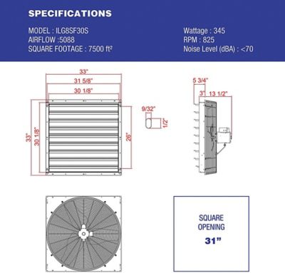 Image showing  30 in. 1-Speed Shutter Exhaust Fan, 5,088 CFM, Wall Mounted