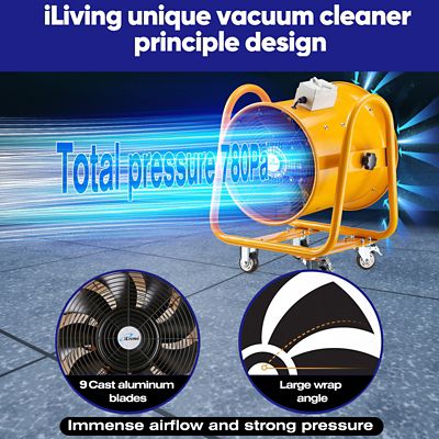 Image showing 6 th iLIVING 16 in. Indoor Utility Blower Exhaust Warehouse Ventilator Fan, 1,200W, 3450 RPM