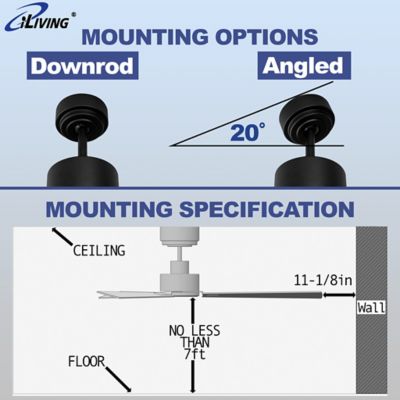 Image showing 5 th iLIVING 52 in. Quiet BLDC Indoor Ceiling Fan with Remote Control, 3 Blades 6 Speeds, 5650 Cfm, Black/Wood Finish