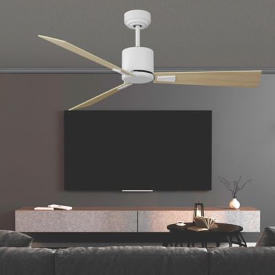 Image showing 6 th iLIVING 52 in. Quiet BLDC Indoor Ceiling Fan with Remote Control, 3 Blades 6 Speeds, 5650 Cfm, White/Wood Finish