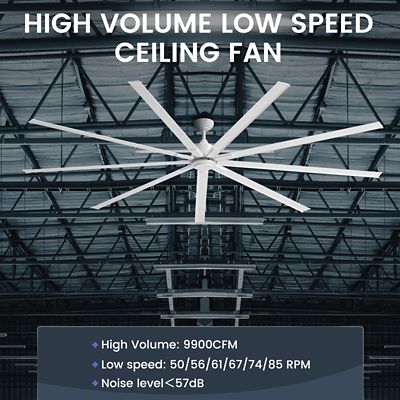 Image showing  72 in., 6 ft. HVLS 9 Blades BLDC Big Ceiling Fan, High Volume Low Speed Fan, Reversible, 9,900 Cfm with Ir Remote
