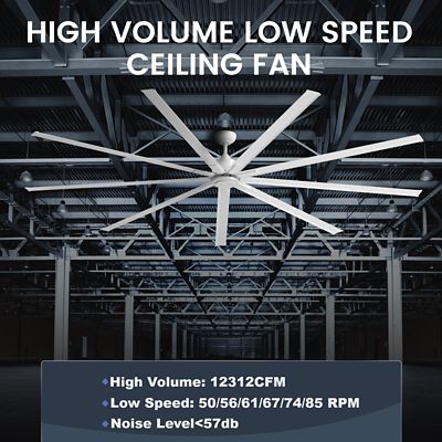 Image showing  96 in., 8 ft. HVLS 9 Blades BLDC Big Ceiling Fan, High Volume Low Speed Fan, Reversible, 12,312 CFM with IR Remote