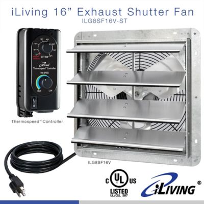iLIVING 16 in. Wall Mounted Shutter Exhaust Fan, Automatic Shutter, with Thermostat and Variable Speed Controller, ILG8SF16V-ST Works perfectly for my chicken coop