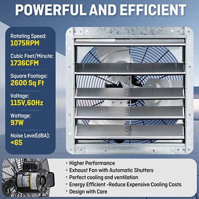 Image showing  18 in. Variable-Speed Wall Mounted Shutter Exhaust Fan, 1,736 CFM, Automatic Shutter, with Thermostat and Controller