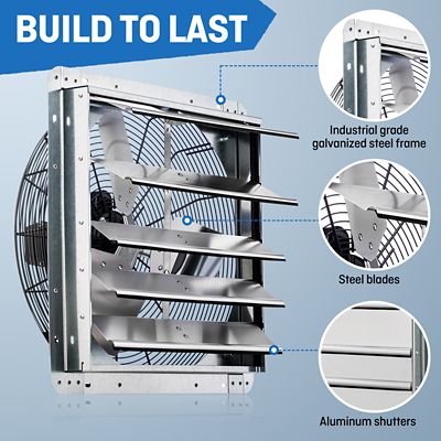 Image showing  18 in. Variable-Speed Wall Mounted Shutter Exhaust Fan, 1,736 CFM, Automatic Shutter, with Thermostat and Controller