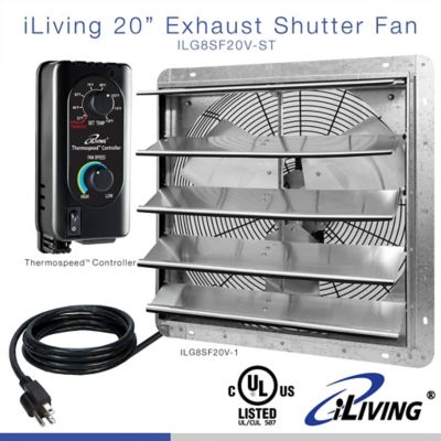 iLIVING 20 in. Wall Mounted Shutter Exhaust Fan, Automatic Shutter, with Thermostat and Variable Speed Controller, ILG8SF20V-ST