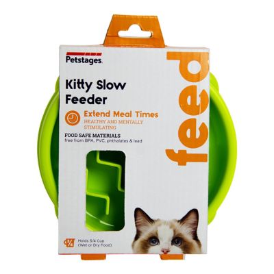 Image showing  Kitty Slow Feeder Cat Bowl, Green, Small