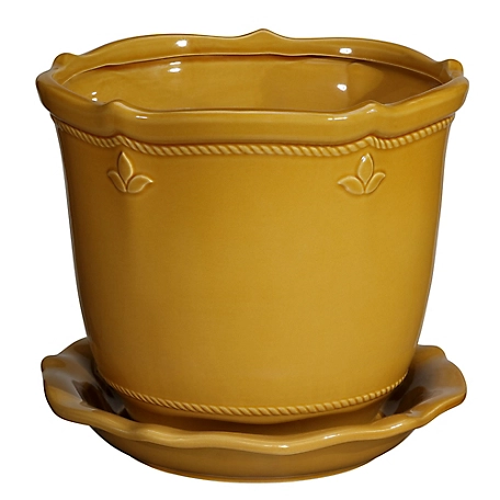 Red Shed 14.5 lb. Ceramic Planter, Yellow