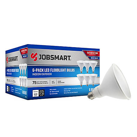JobSmart 900-Lumen Indoor/Outdoor LED Floodlight Bulbs, 6-Pack