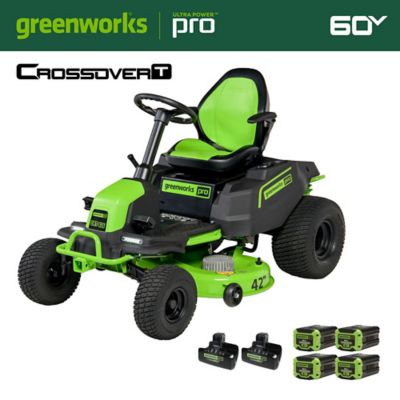 Greenworks Pro 60V 42 in Cordless Battery Electric CrossoverT Tractor Riding Lawn Mower (4) 8 Ah Battery & (2) Chargers CRT426 Great machine! When you are not using the mower, you do not know it is running