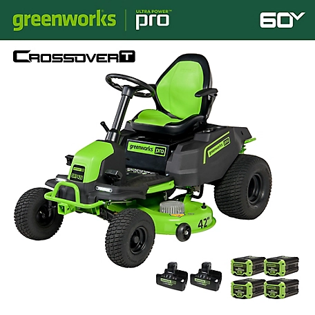 Greenworks Pro 42 in. 60V Cordless Battery Electric CrossoverT Tractor Riding Lawn Mower (4) 8 Ah Battery & (2) Chargers CRT426