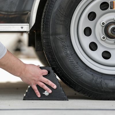 Image showing  11.15 in. x 8.35 in. x 6 in. Heavy-Duty Rubber Wheel Chock with Chain Eye