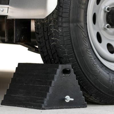 Image showing  11.15 in. x 8.35 in. x 6 in. Heavy-Duty Rubber Wheel Chock with Chain Eye