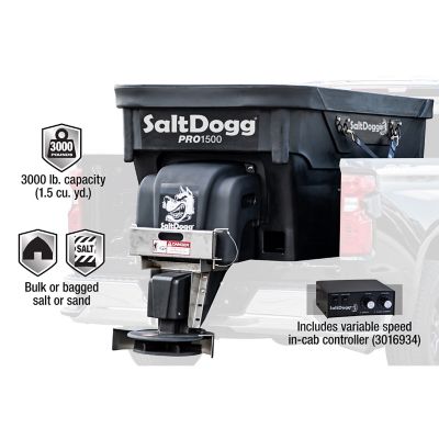 Image showing 2 th Buyers Products SaltDogg 1.5 Cubic Yard Pro Series Electric Poly Hopper Spreader with Conveyor Chain