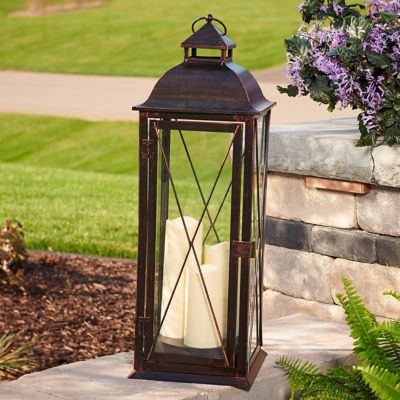 Pebble Lane Living Lombard - Set Di 3 Lanterne In Metallo Per Esterni, Stile Classico, Altezze 27.9cm, 38.1cm, 52.1cm, Colore Bronzo - 5