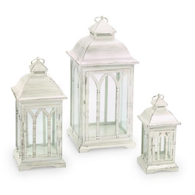 Pebble Lane Living Lombard Metal Lantern Set - White