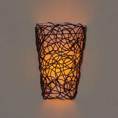 Image showing  White Shade with Black Wicker - White & Amber Flicker - Earth Collection