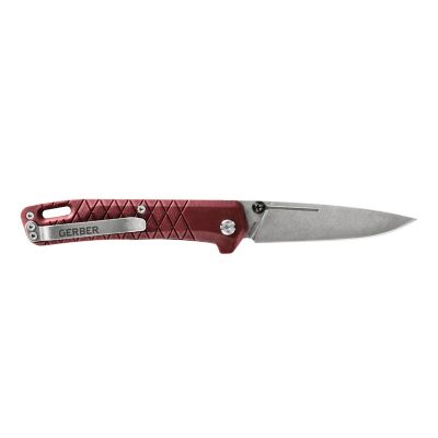 Image showing  Zilch Satin/Drap Red Plain Edge Drop Point Folding Knife