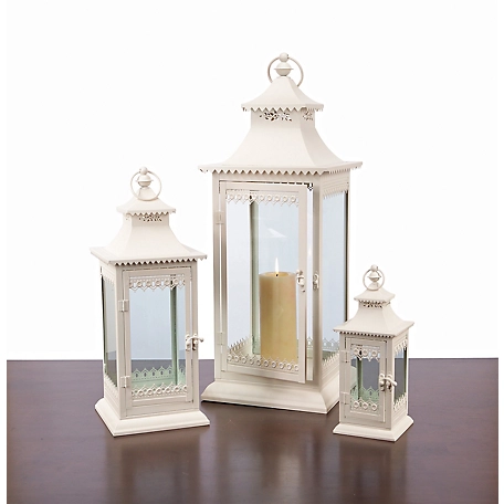 Melrose International Ornamental Ivory Metal Lantern (Set of 3), 38489DS