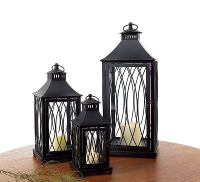 Melrose International Traditional Black Metal Lantern Set, 3 pc.