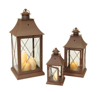 Melrose International Traditional Red Metal Rectangle Lantern (Set of 3 ...