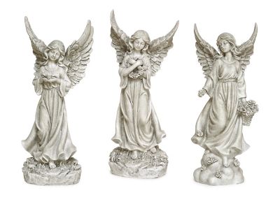 Garden Angel Statue with Bird and Flowers (Set of 2) - Melrose International 46492