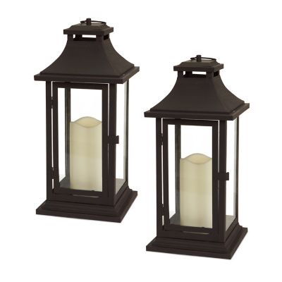 Melrose International Traditional Black Lantern with LED Candle Set, 2 pc.