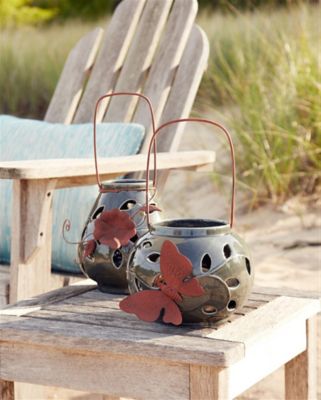 Melrose International Ceramic Lantern Candle Holder with Metal Leaf Accent Set, 2 pc.