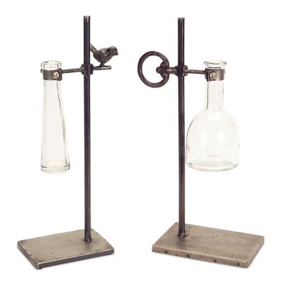 Melrose International Hanging Bud Vase with Metal Stand (Set of 2)