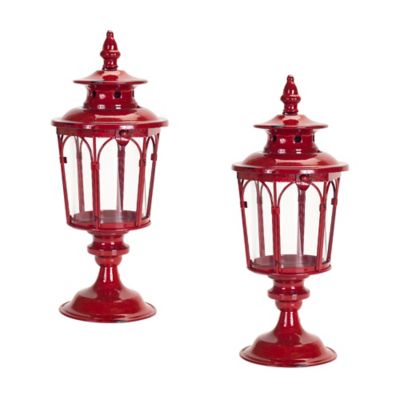 Melrose International 17 in. Traditional Lantern Post Tabletop Candle Holder (Set of 2)