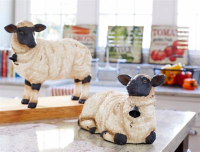 Melrose International Rustic Sheep Figurine with Bell Accent (Set of 2)