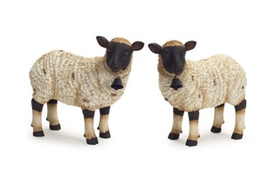 Melrose International Rustic Sheep Figurine with Bell Accent (Set of 2)