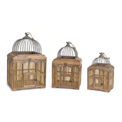 Melrose International Vintage Style Wooden Bird Cage with Metal Top (Set of 3)