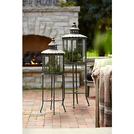 Melrose International Ornamental Metal Lantern with Stand (Set of 2), 32-53 in., 66718DS