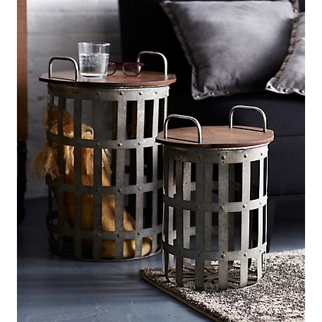 Melrose International Metal and Wood Side Basket Tables (Set of 2)