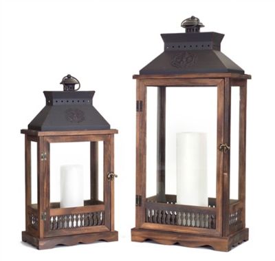 Melrose International Ornate Wood and Metal Lantern Set, 2 pc.