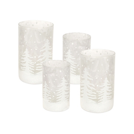 Melrose International Frosted Votive Candle Holder with Snowy Forest (Set of 4), 68420DS